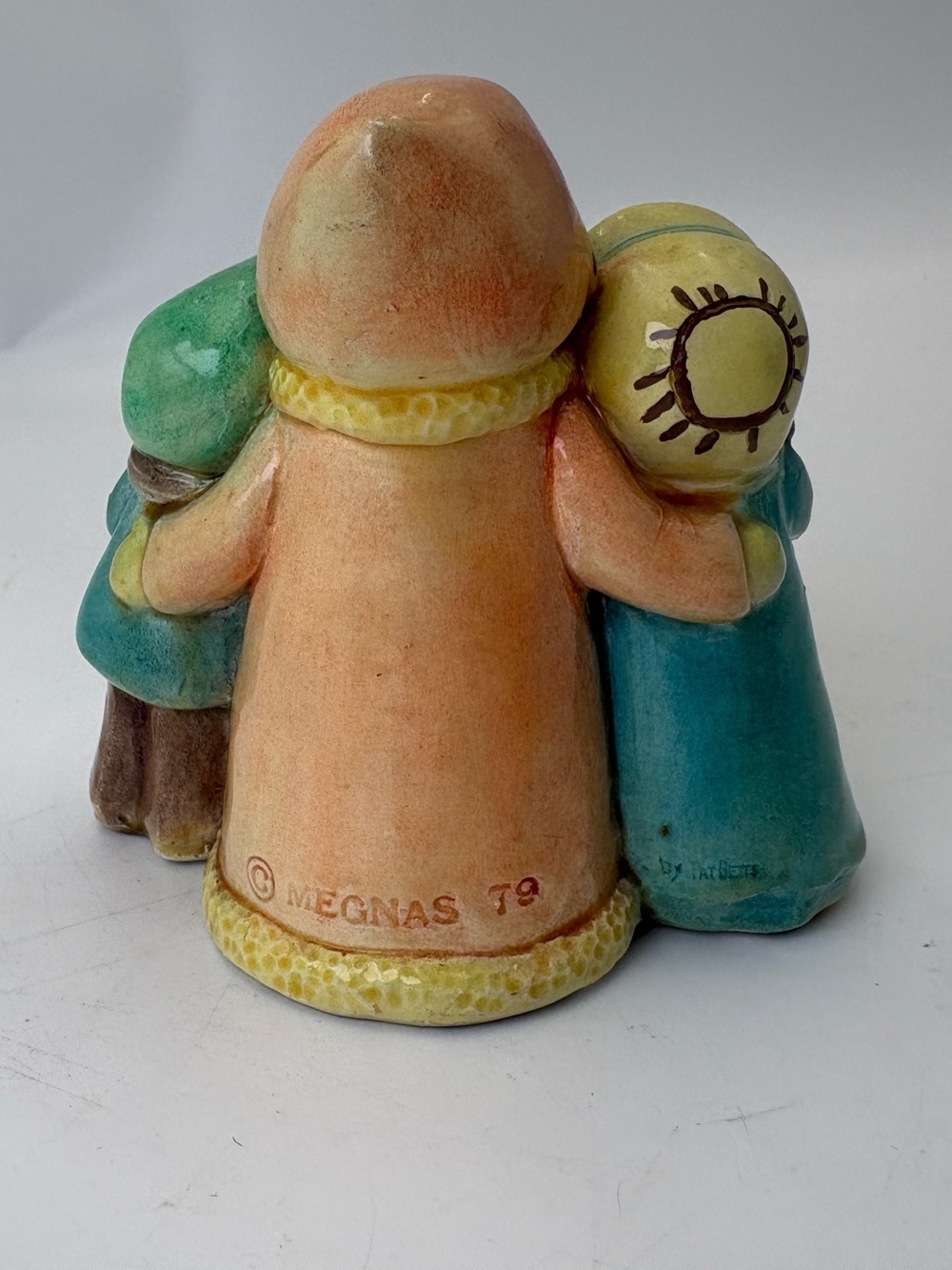 Hand-Painted Ceramic Carolers Figurine - Teal & Peach Holiday Accent - Picture 6 of 13
